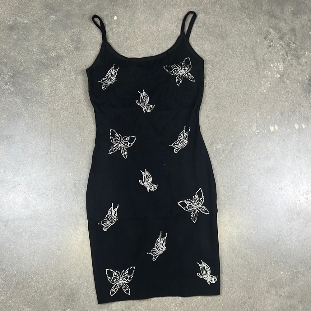 Butterfly Bedazzled Black Mini Dress